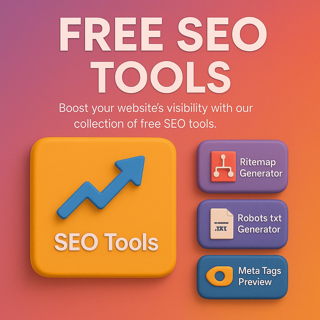 Professional SEO tools collection featuring sitemap generator, robots.txt generator, and meta tags preview tools for comprehensive website optimization Free SEO Tools - Sitemap Generator, Robots.txt Generator, Meta Tags Preview